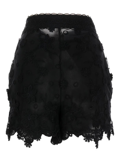 Floral-Embroidered Silk Shorts