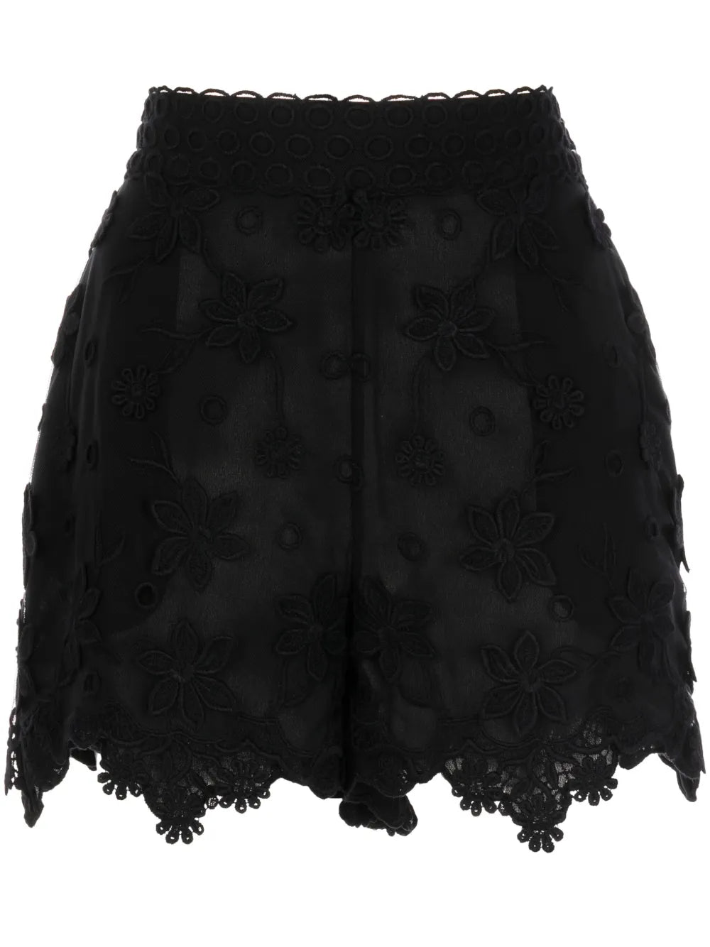 Floral-Embroidered Silk Shorts