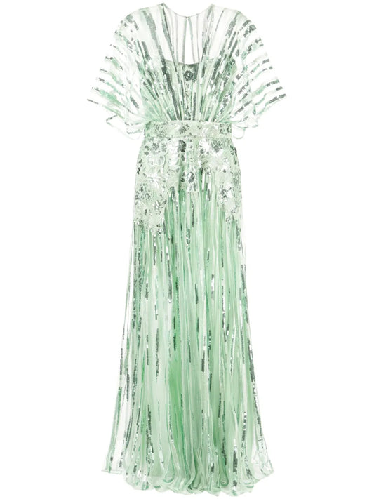 Floral-Appliqué Tulle Gown