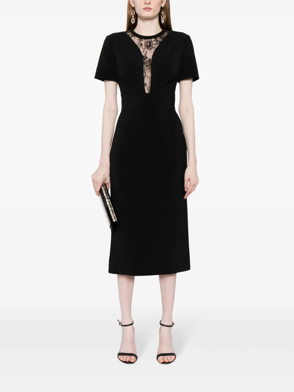 Lace-Panel Midi Dress