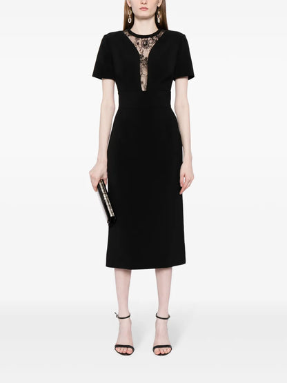 Lace-Panel Midi Dress