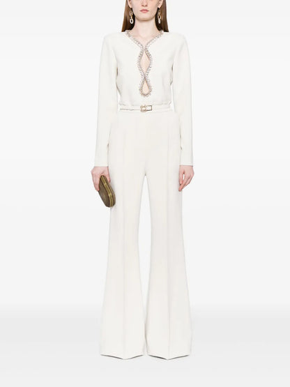 Crystal-Embellished Belted Jumpsuit