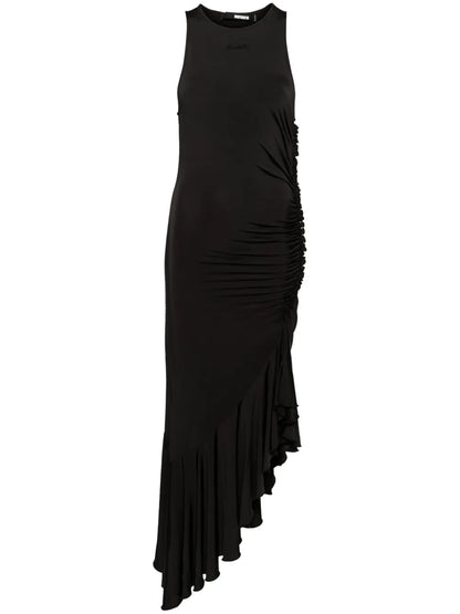 Gathered Asymmetric Midi Dress