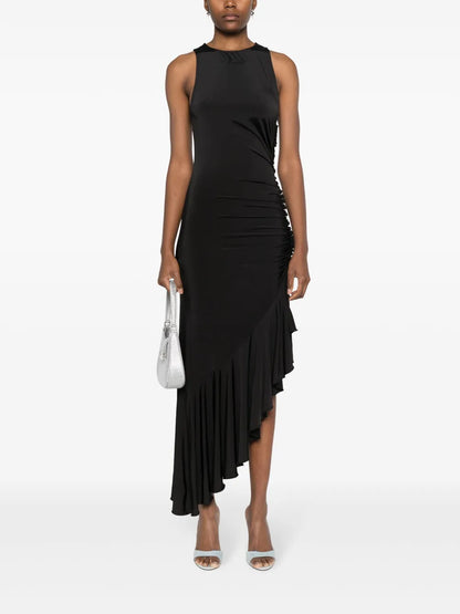 Gathered Asymmetric Midi Dress