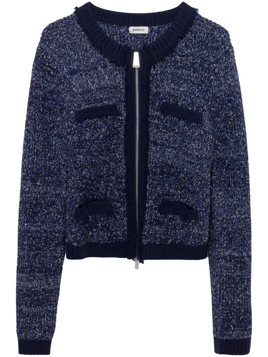 Harris Zip-Up Speckle-Knit Cardigan