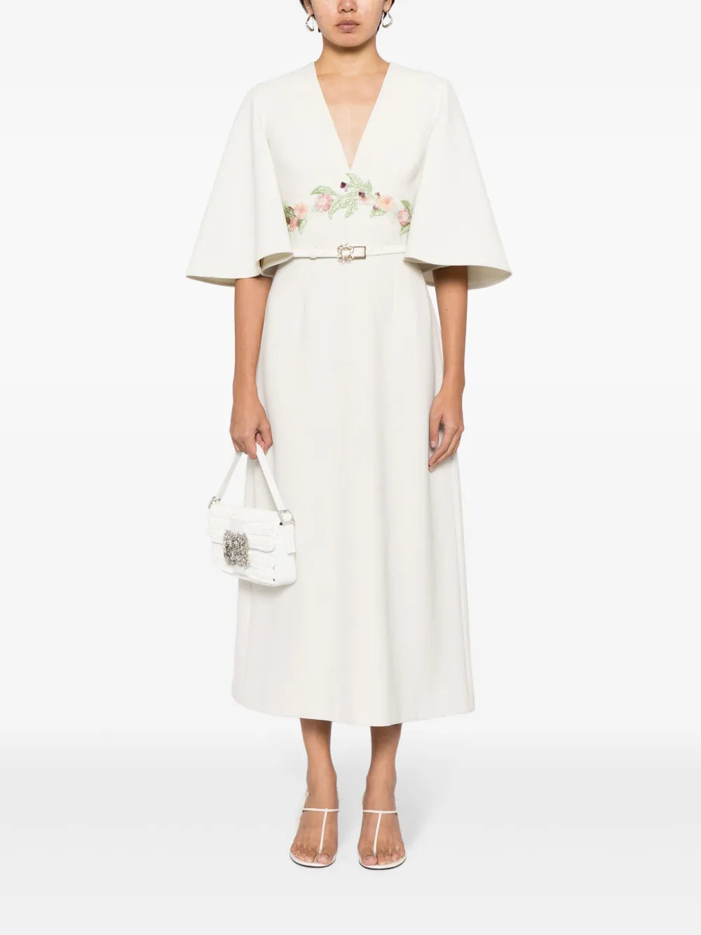 Floral-Appliqué Midi Dress