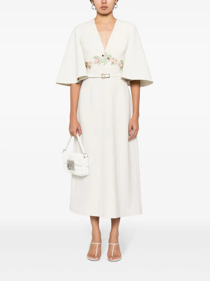 Floral-Appliqué Midi Dress