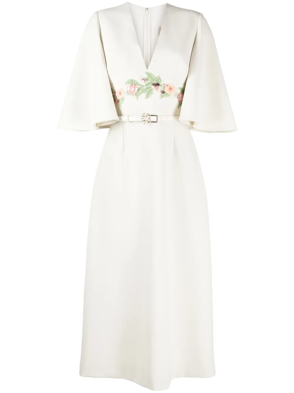 Floral-Appliqué Midi Dress