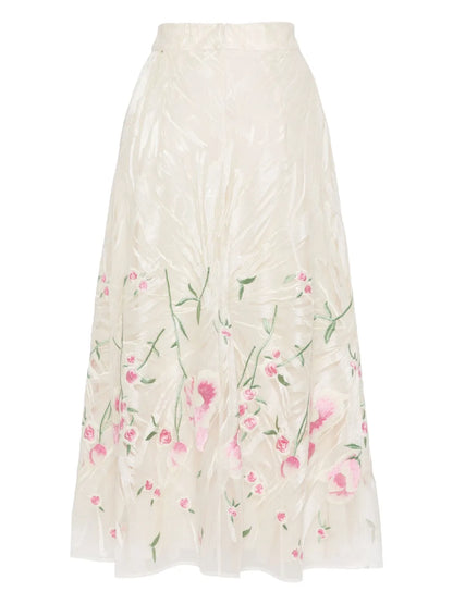 Floral-Embroidered Tulle Skirt