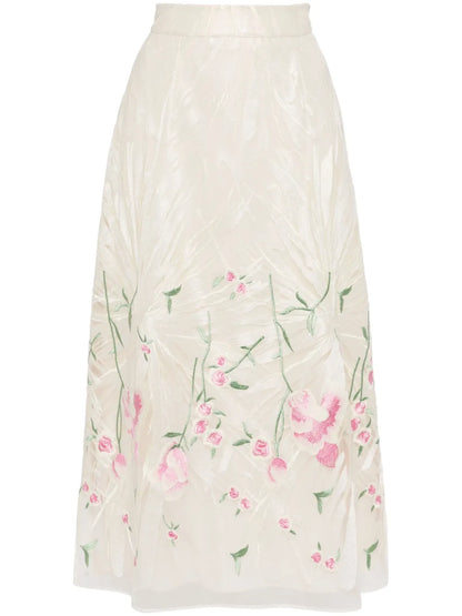 Floral-Embroidered Tulle Skirt