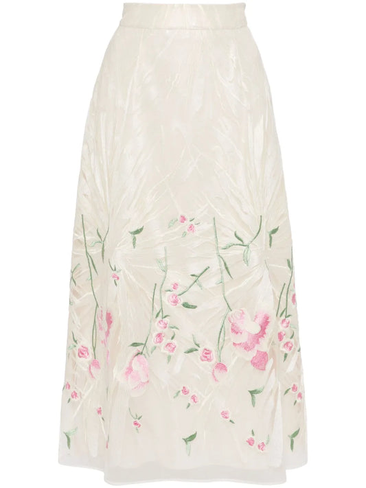 Floral-Embroidered Tulle Skirt