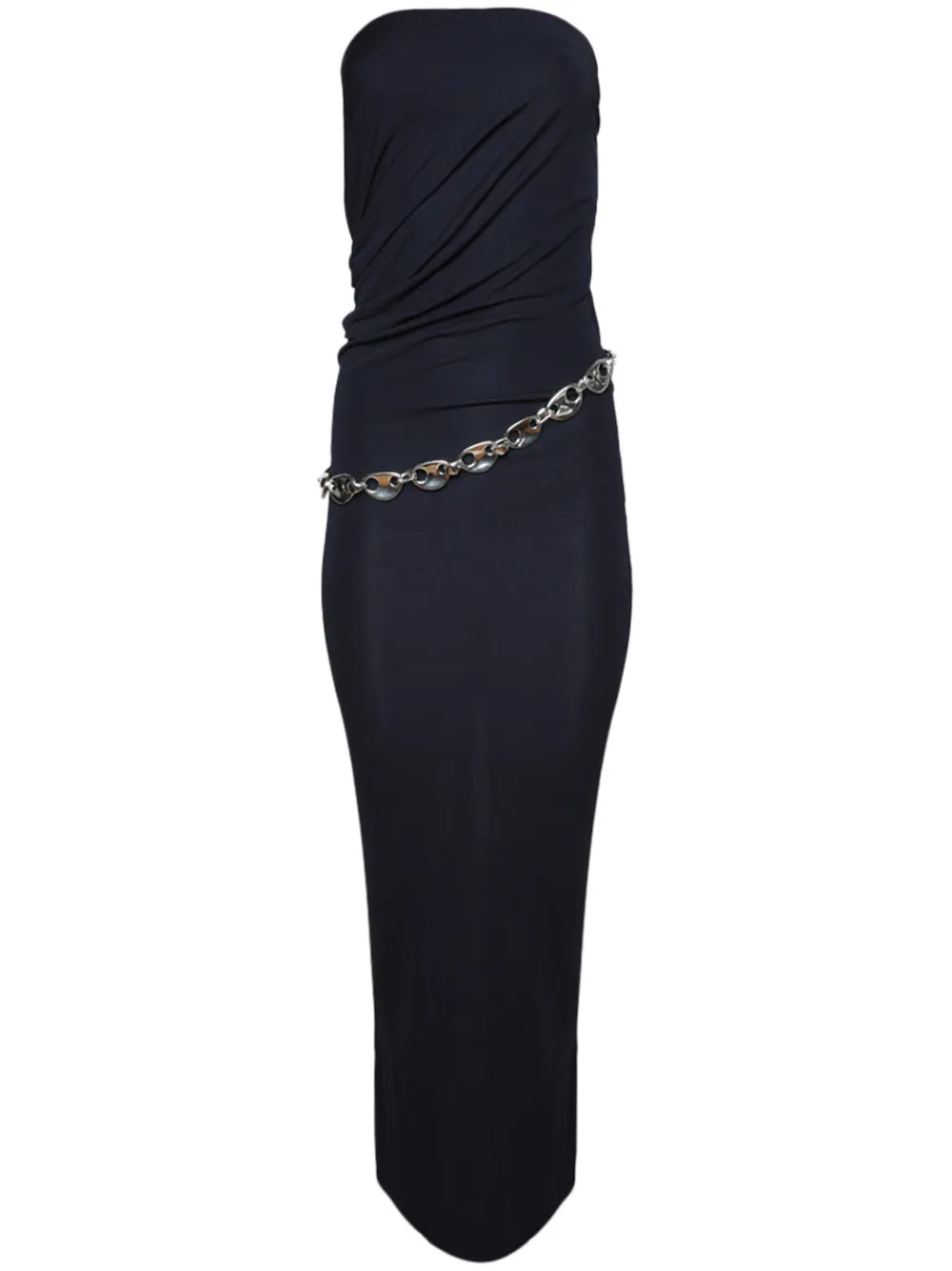 Chain-Detail Ruched Maxi Dress