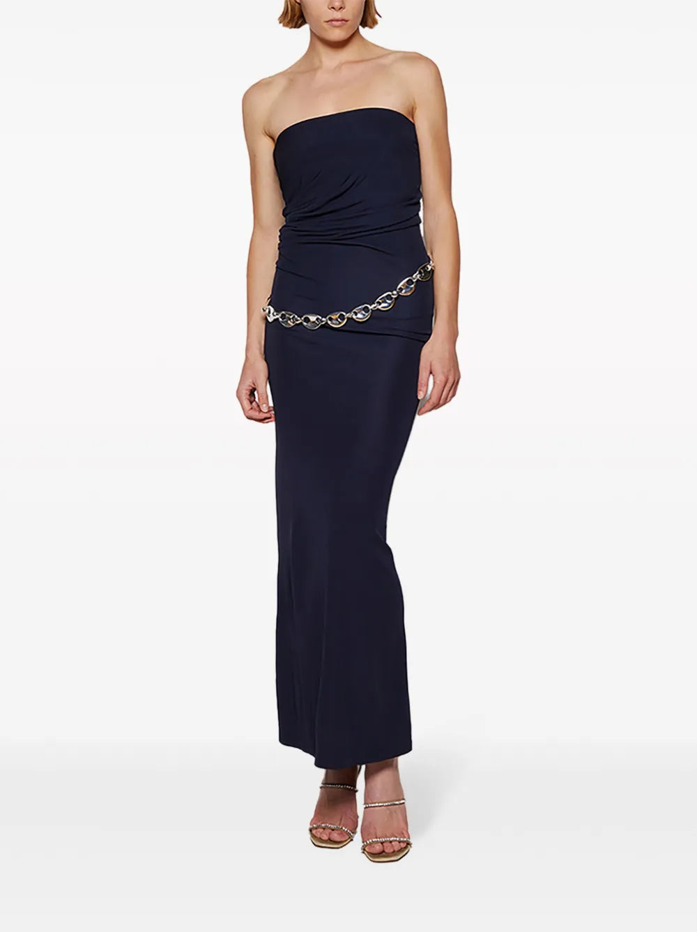 Chain-Detail Ruched Maxi Dress