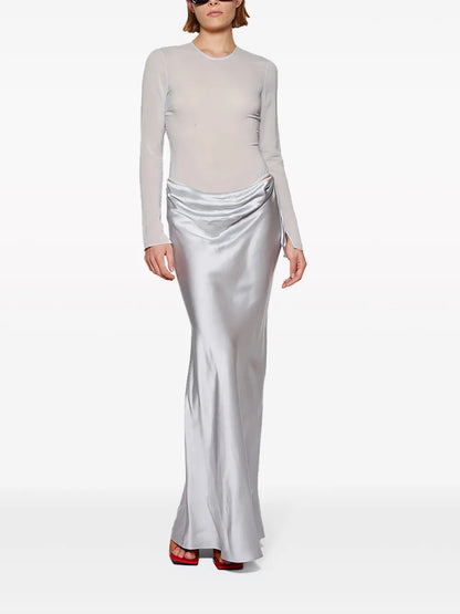 Semi-Sheer Draped Maxi Dress