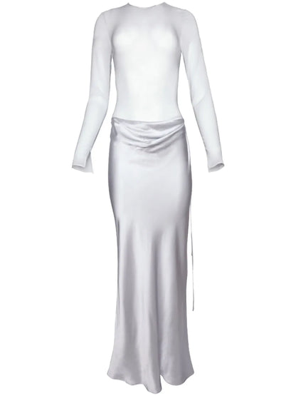 Semi-Sheer Draped Maxi Dress