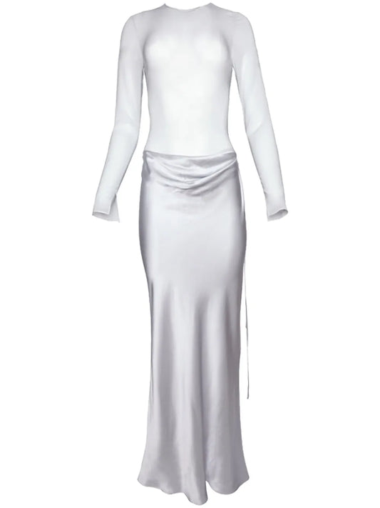Semi-Sheer Draped Maxi Dress