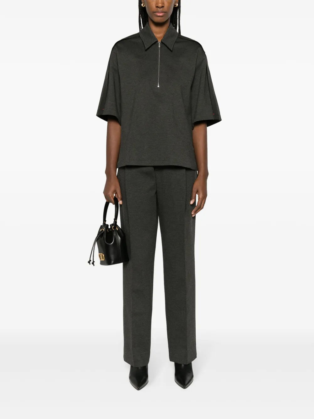 Pointed-Collar Mélange Jersey Top