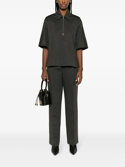 Pointed-Collar Mélange Jersey Top