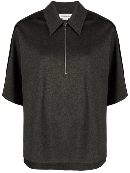 Pointed-Collar Mélange Jersey Top