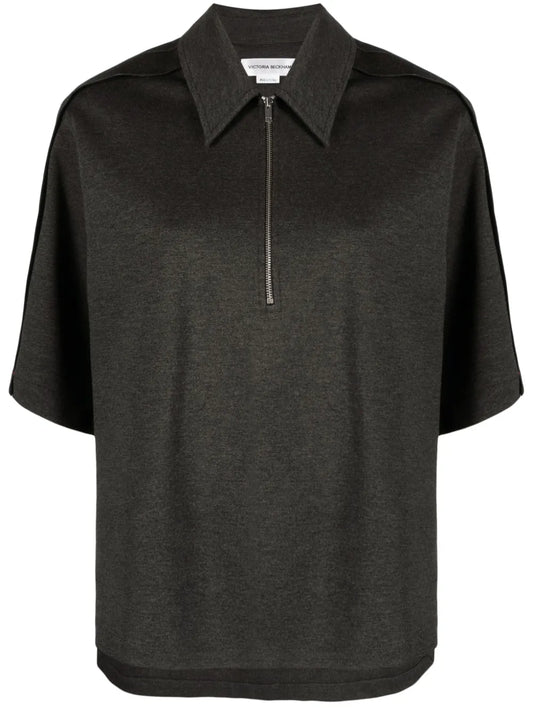 Pointed-Collar Mélange Jersey Top