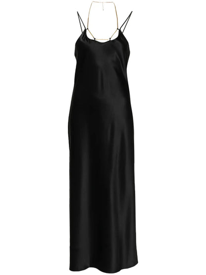 Chain-Strap Silk Midi Dress
