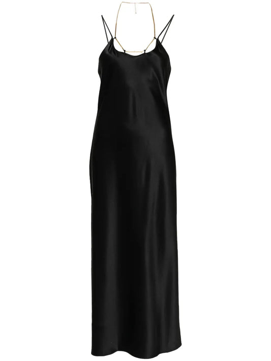 Chain-Strap Silk Midi Dress