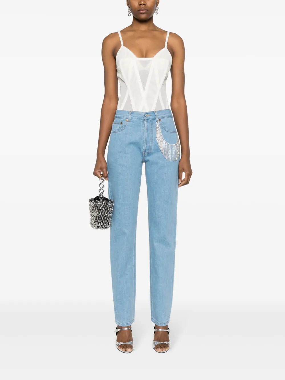 Crystal-Embellished Straight Leg Jeans