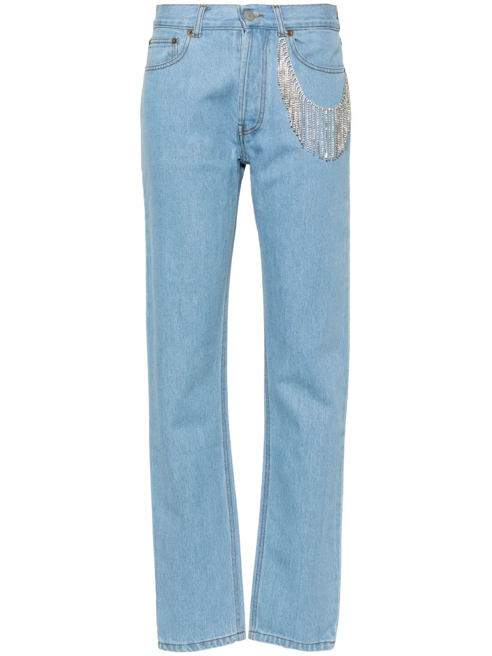 Crystal-Embellished Straight Leg Jeans