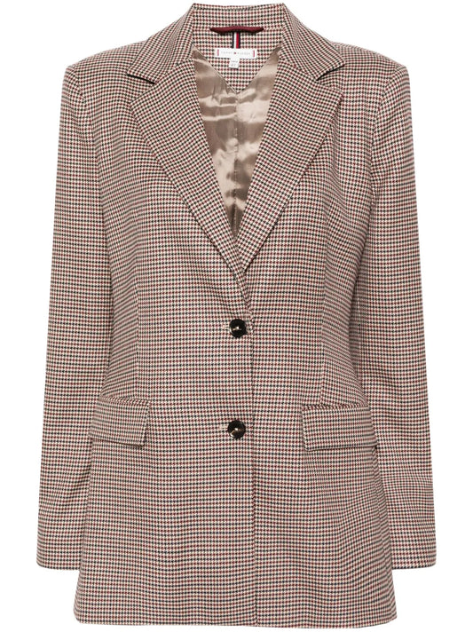 Houndstooth-Pattern Single-Breasted Blazer