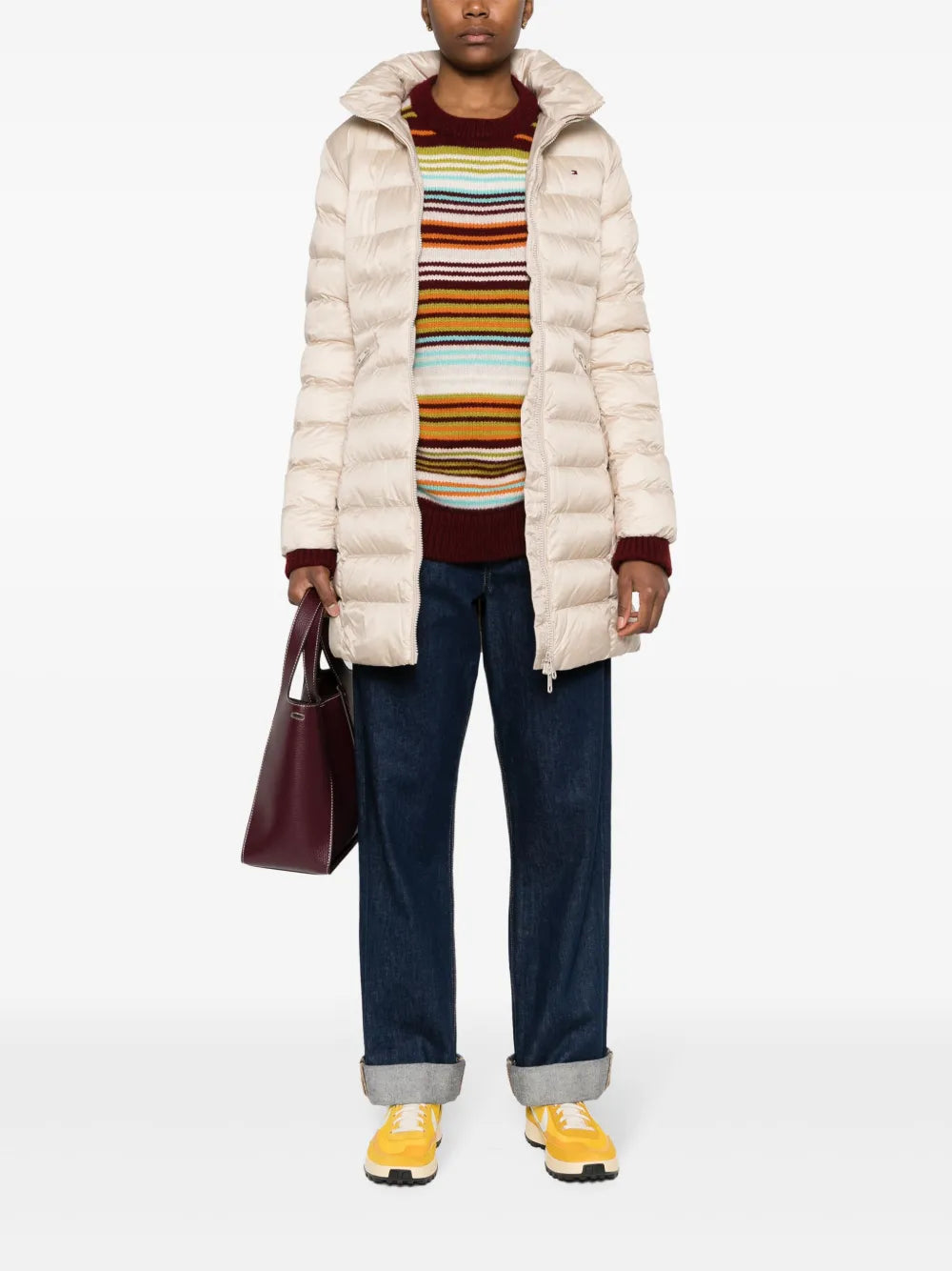 Funnel-Neck Zip-Up Puffer Coat