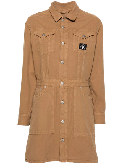 Logo-Patch Shirt Minidress