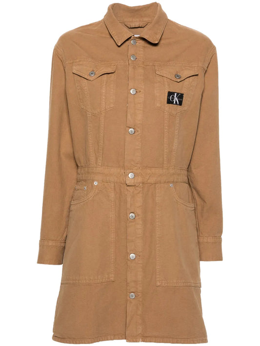 Logo-Patch Shirt Minidress
