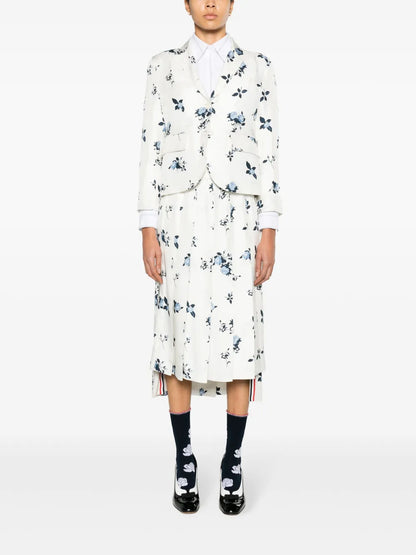 Floral-Print Silk Blazer
