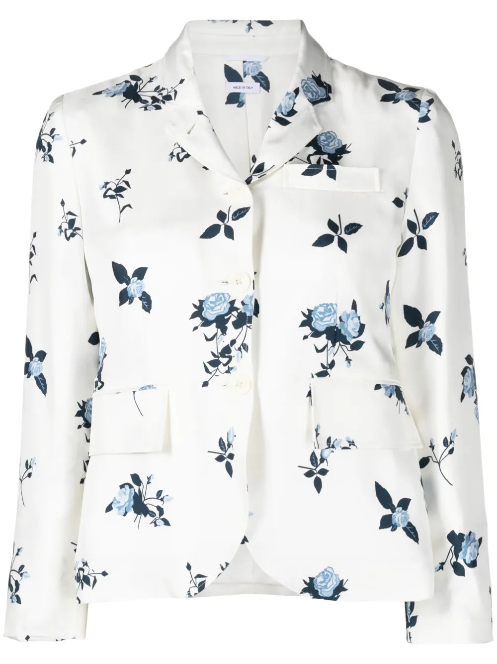 Floral-Print Silk Blazer