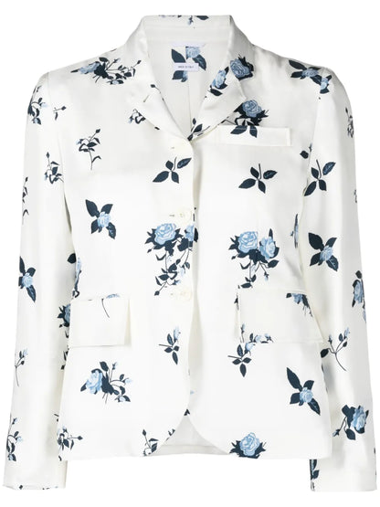 Floral-Print Silk Blazer