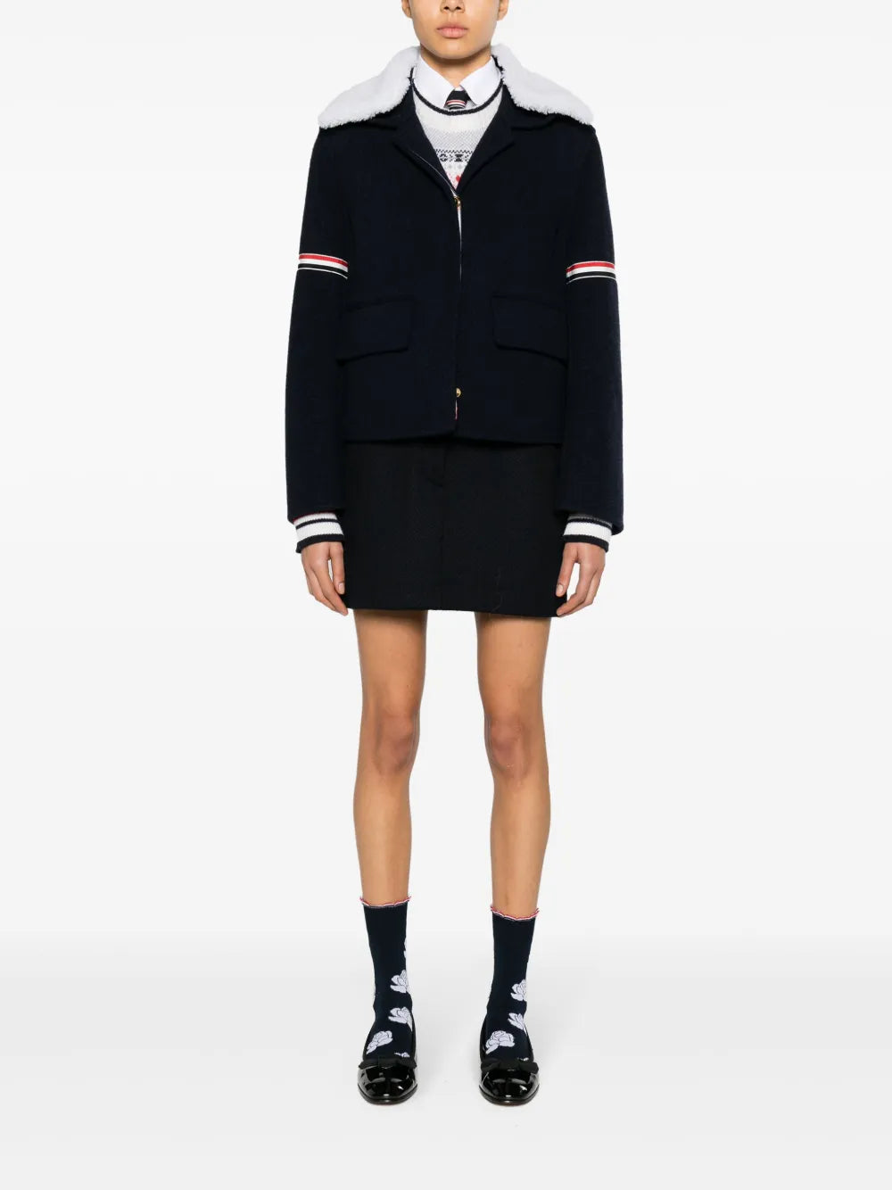 Rwb-Striped Shearling-Collar Jacket