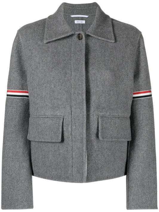 Grosgrain-Stripe Brushed Jacket