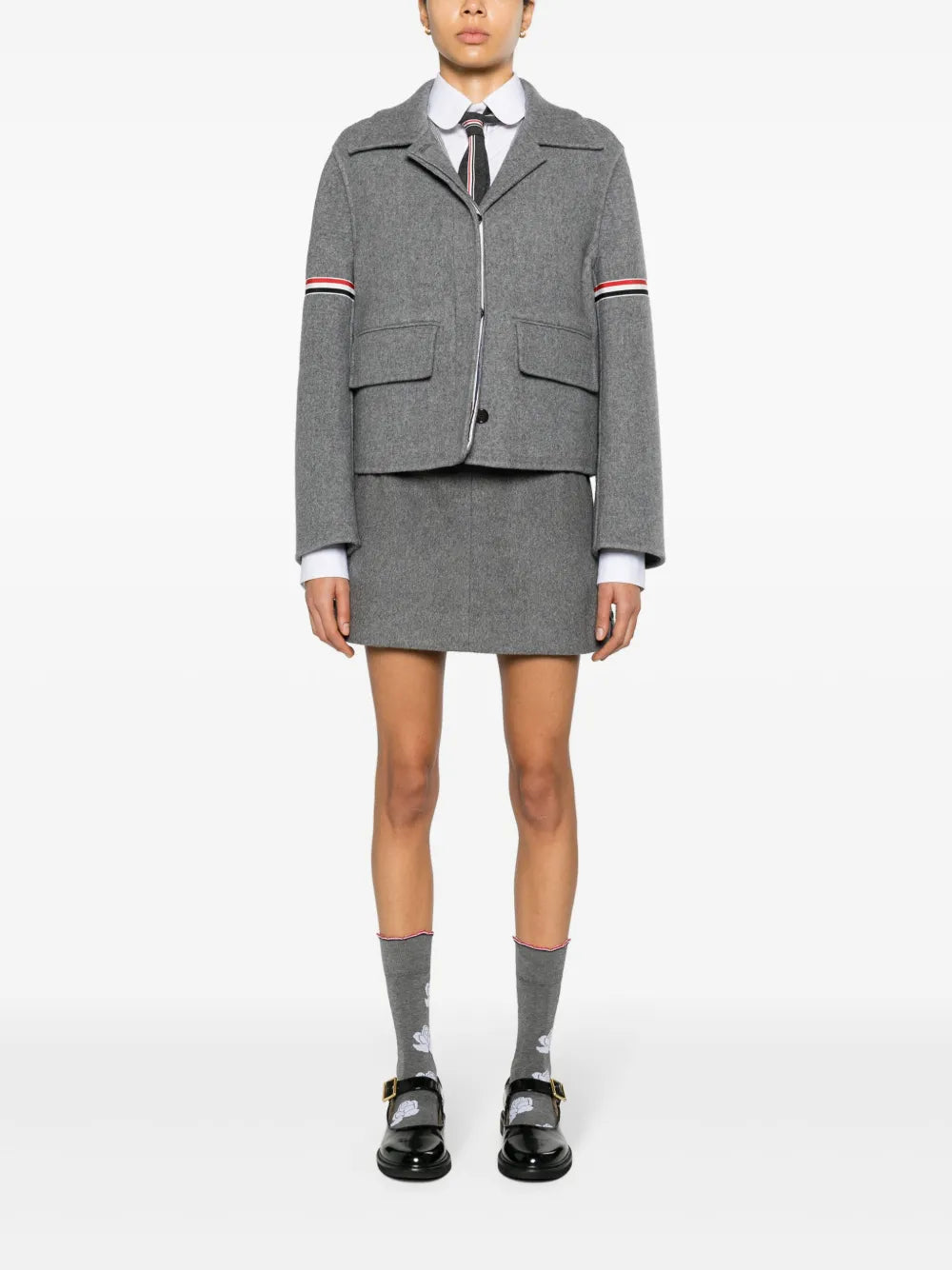 Grosgrain-Stripe Brushed Jacket