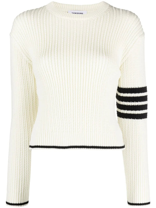 Stripe-Detailing Cable-Knit Jumper