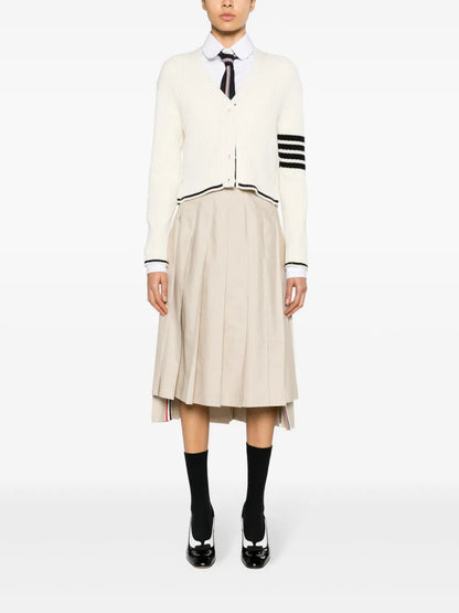 Stripe-Detailing Cable-Knit Cardigan