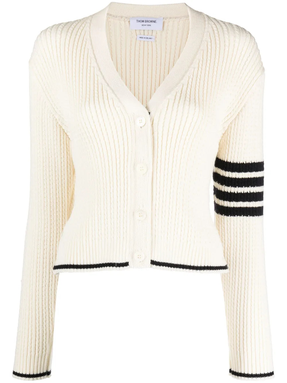 Stripe-Detailing Cable-Knit Cardigan