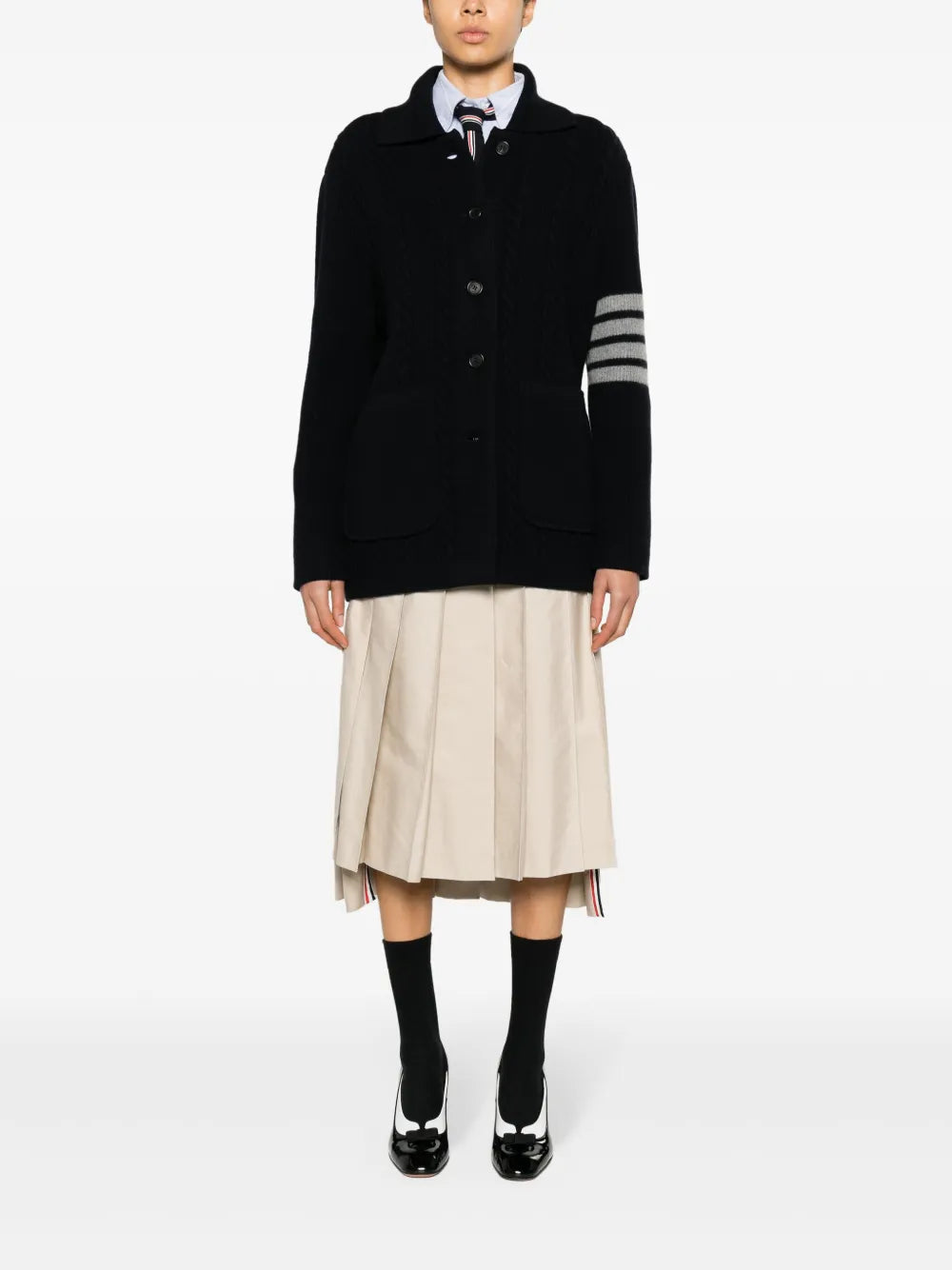 Spread-Collar Cable-Knit Cardigan