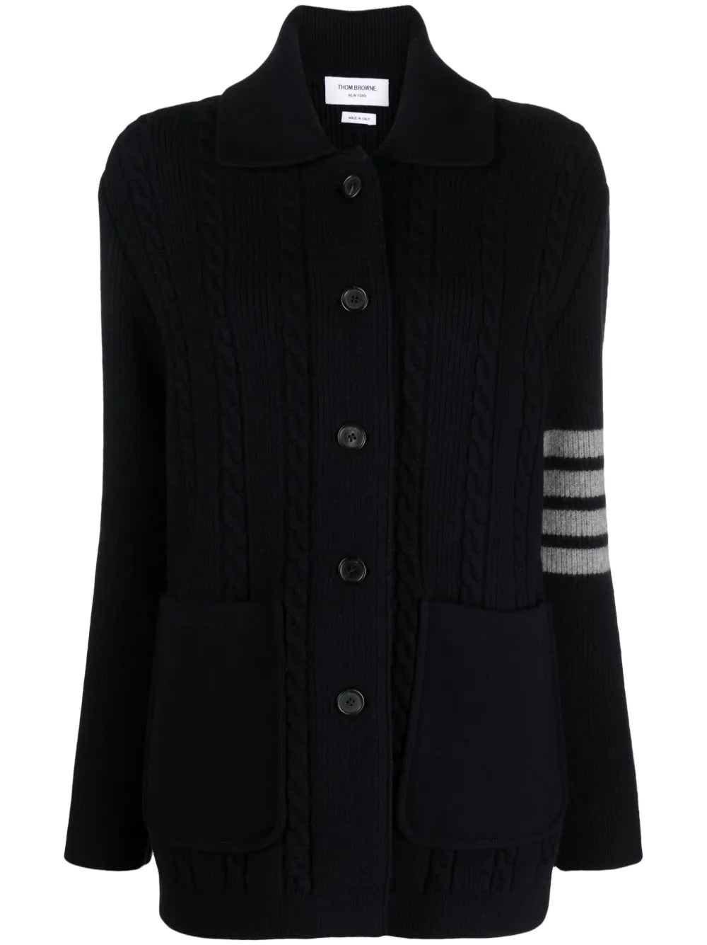 Spread-Collar Cable-Knit Cardigan