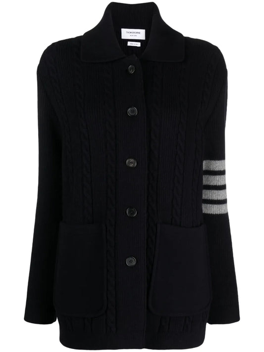 Spread-Collar Cable-Knit Cardigan