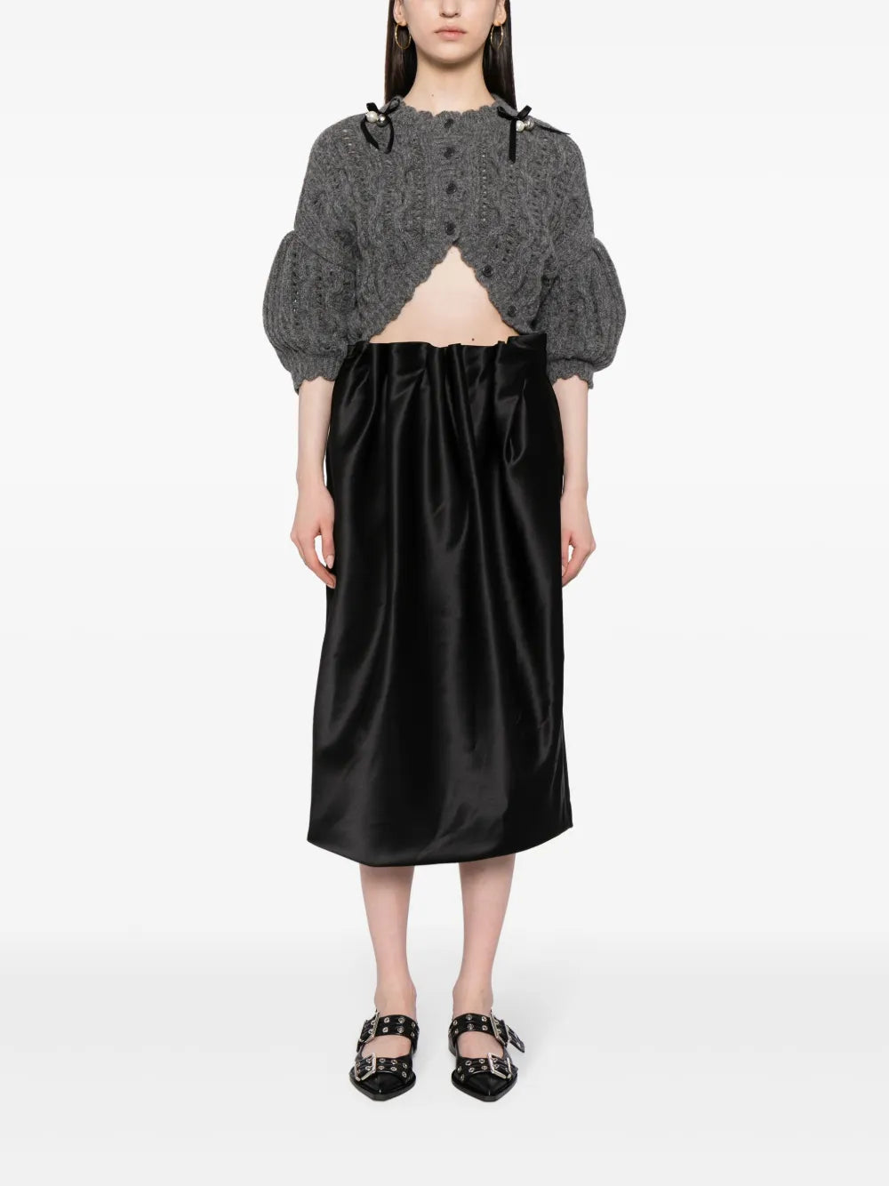 Pleated Satin Midi Skirt