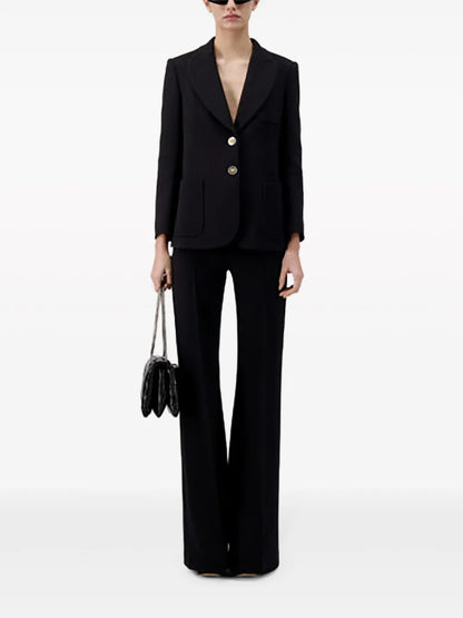 Embossed-Buttons Single-Breasted Blazer