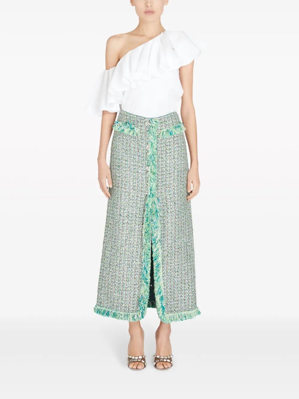 One-Shoulder Ruffle-Trim Blouse