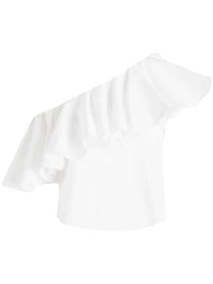 One-Shoulder Ruffle-Trim Blouse