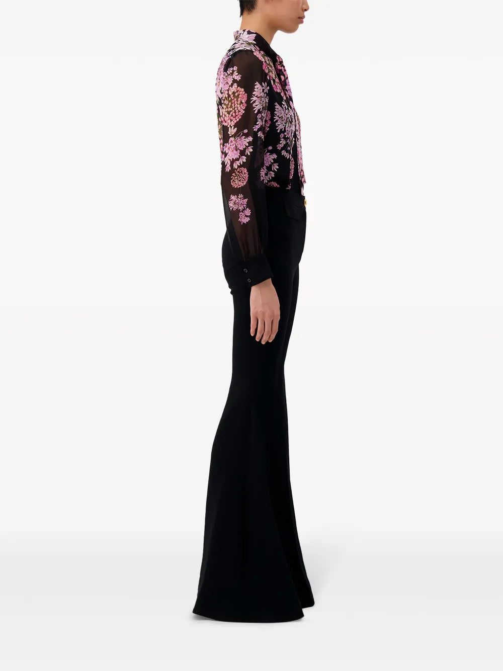Crepe-Texture Flared Trousers
