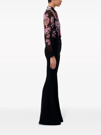 Crepe-Texture Flared Trousers